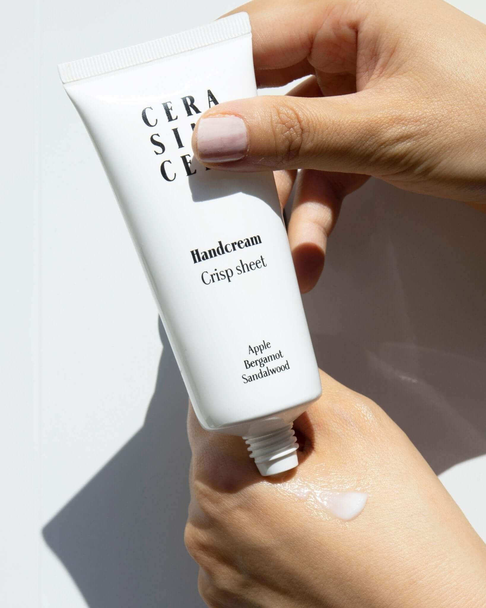 Crisp Sheet Scented Hand Cream by Cera Sine Cera - Hydrating formula with a refreshing fragrance for soft, smooth hands. Infused with Vitamin E and Aloe Vera. PARABEN-FREE/SULFATE-FREE/VEGAN/NON-GREASY.