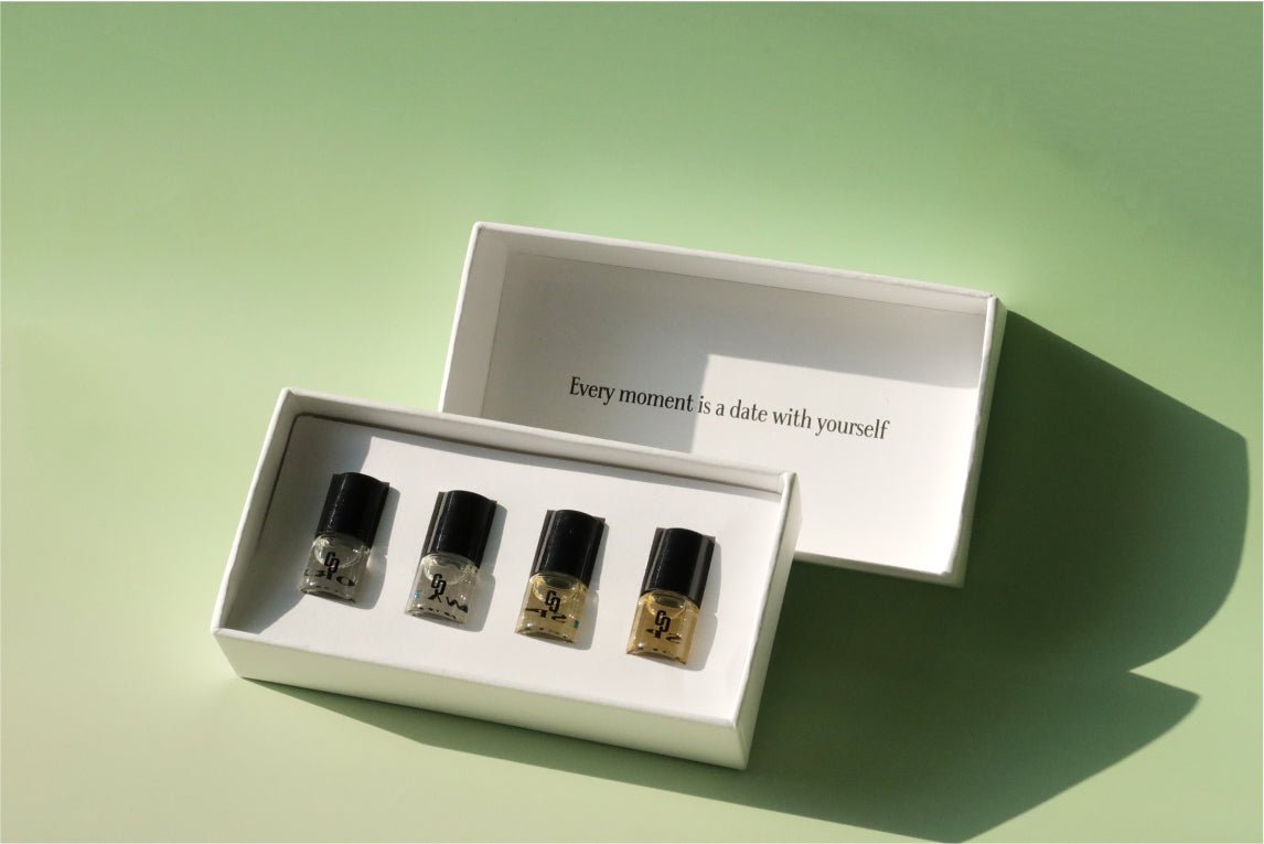 The Cera Sample Kit - Include four 2ml Roll-on bottles of Cera Sine Cera new collection perfumes. Experience the full spectrum of our perfume oil profiles with these 2ml vials—floral, woody, musky, sweet vanilla, and more. Amor: Saffron/Amber/Fir Resin Ci